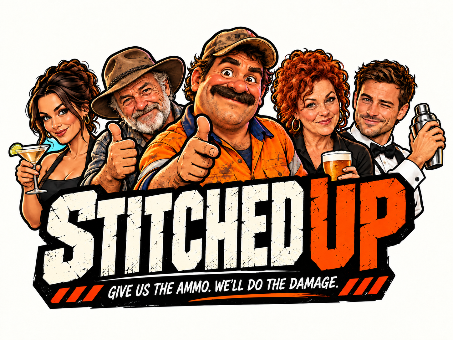 Stitch Up cast logo — give us the ammo, we’ll do the damage
